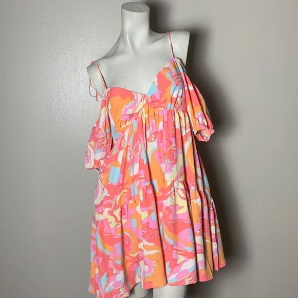 Lina colorful cold shoulder mini dress off the shoulder small - Picture 4 of 12